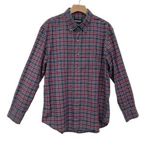 Bonobos Shirt Mens Large Navy Red Athletic Fit Plaid Long Sleeve Casual Stretch